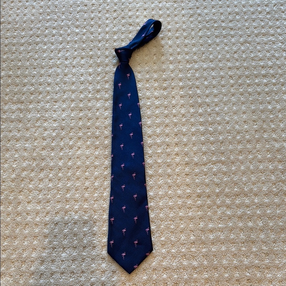 Blue Silk Tie with Pink Flamingos